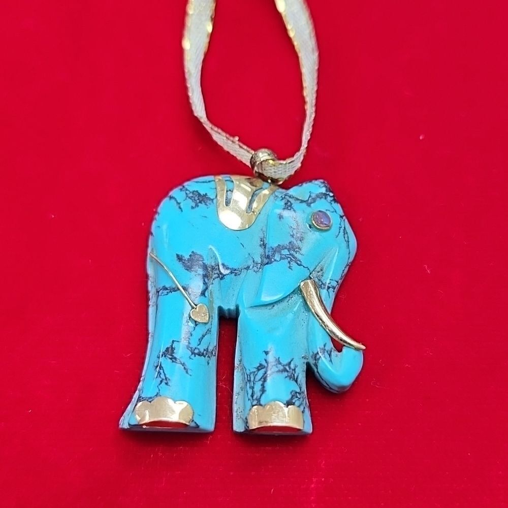 Vintage/Estate 14K 585 Yellow Gold Turquoise Elephant Pendant Charm